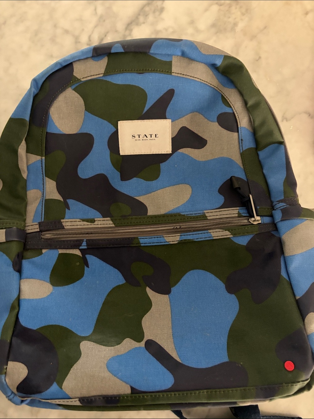 STATE Blue & Green Camo Kane Kids Backpack with Front Zip Pocket